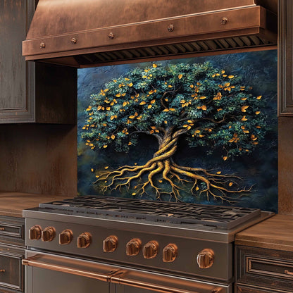 Golden Roots Kitchen Backsplash – Tempered Glass Backsplash for Kitchen Walls