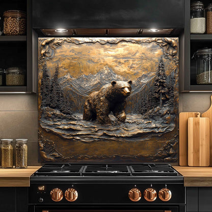 Forest Roar Bear – Tempered Glass Backsplash for Kitchen Stove