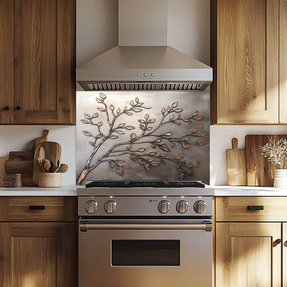 Silver Look Branches Tempered Glass Backsplash – Backsplash for Kitchen