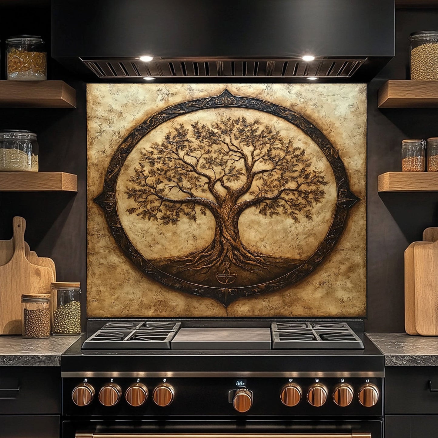 Tree of Life with Roots Tempered Glass Backsplash – Kitchen Backsplash for Stove