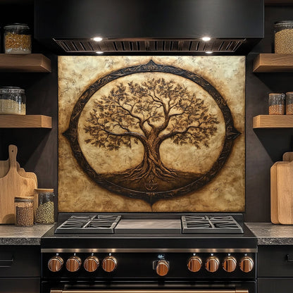 Tree of Life with Roots Tempered Glass Backsplash – Kitchen Backsplash for Stove