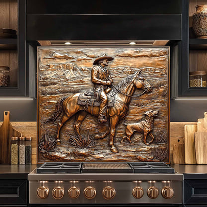 Copper Look Cowboy Tempered Glass Backsplash – Western Kitchen Backsplash for Stove