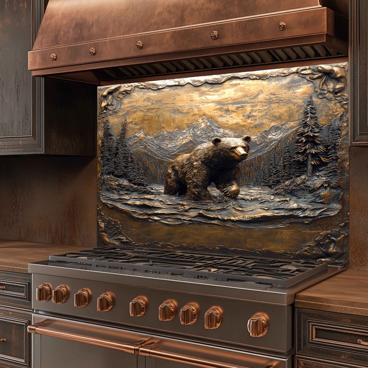 Forest Roar Bear – Tempered Glass Backsplash for Kitchen Stove