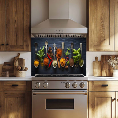 Spice Harmony Tempered Glass Backsplash – Culinary Art Kitchen Wall Decor