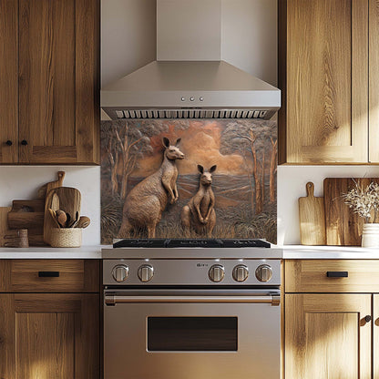 Copper Kangaroos – Tempered Glass Backsplash for Kitchen Stove | Wildlife Backsplash
