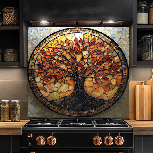 Fiery Branches Tempered Glass Backsplash – Back Splashes for Kitchen