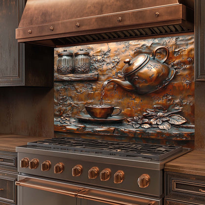Herbal Tea Tempered Glass Backsplash – Copper Look Rustic Backsplash for Kitchen