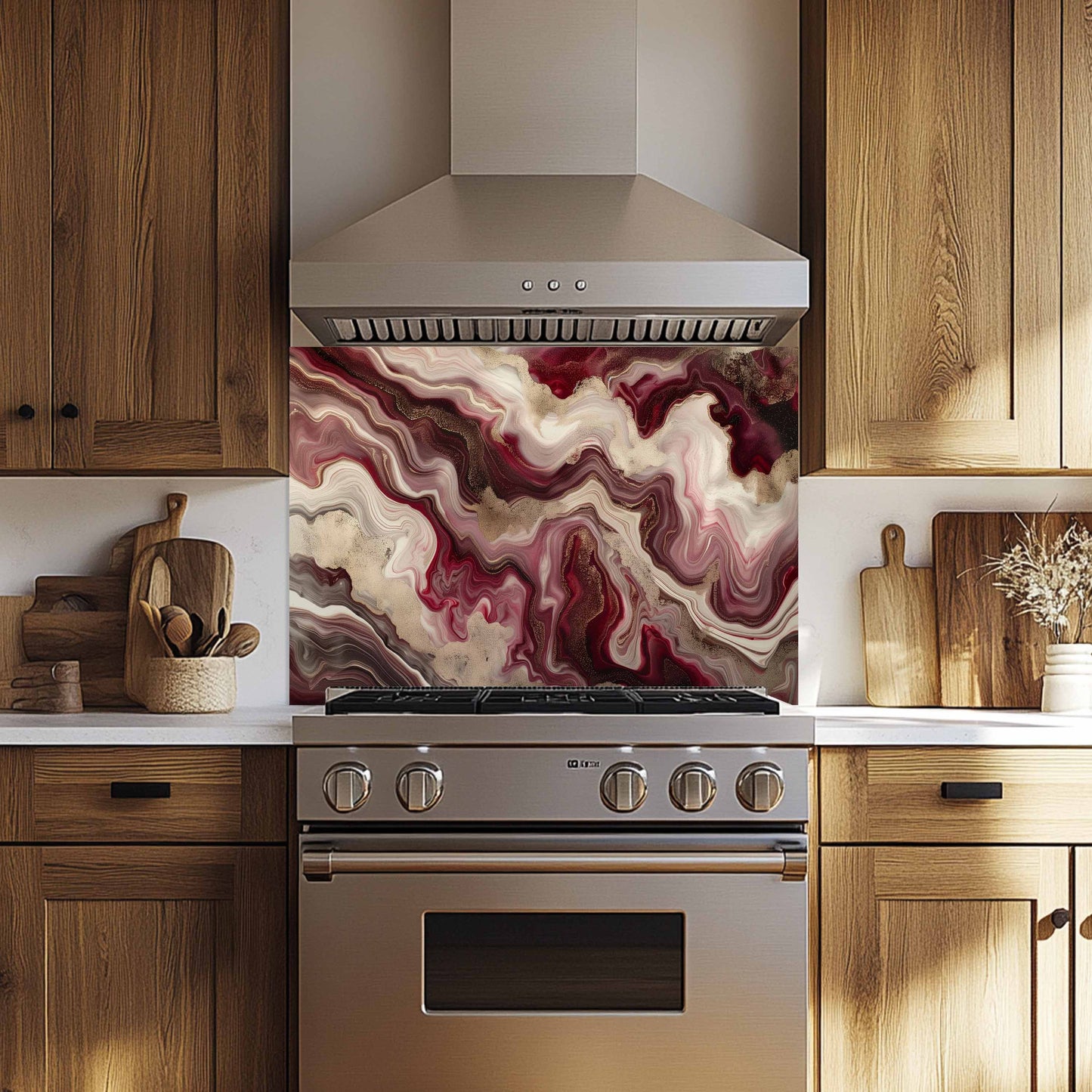 Tempered Glass Backsplash – Mocha Rose Elegance