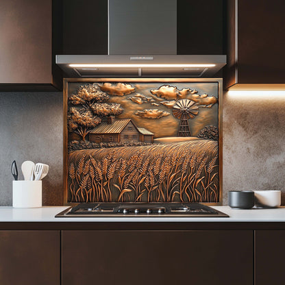 Harvest Hills Tempered Glass Backsplash – Copper Look Farmhouse Kitchen Backsplash