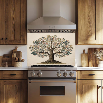 Fruit Root – Tempered Glass Backsplash for Kitchen | Botanical Tree of Life Backsplash
