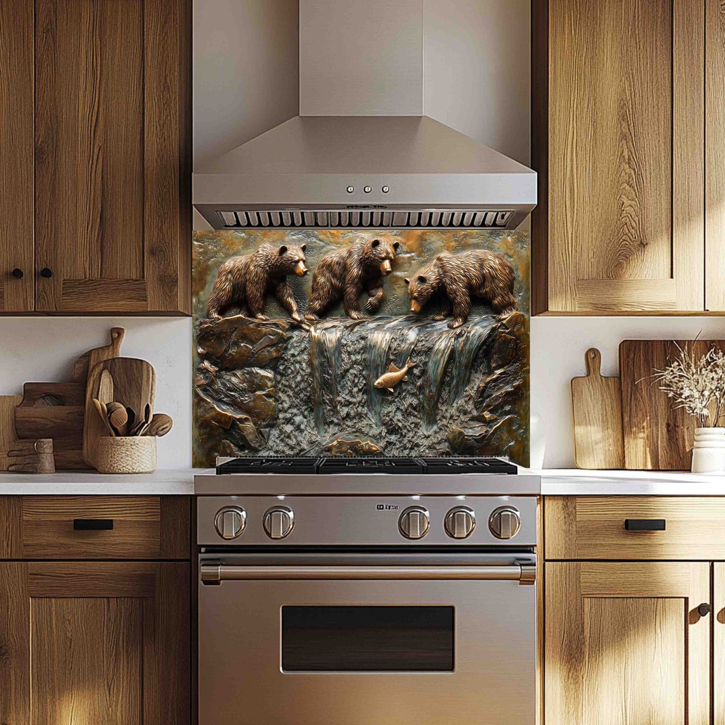 Bear Creek Copper Look – Tempered Glass Backsplash for Kitchen Stove