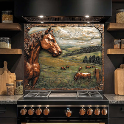 Copper Look Horse Tempered Glass Backsplash – Farmhouse Country Kitchen Backsplash