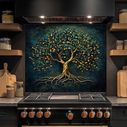 Emerald Tree Tempered Glass Backsplash – Kitchen Backsplash for Stove