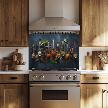 Culinary Symphony Tempered Glass Backsplash – Spice Art Kitchen Wall Decor