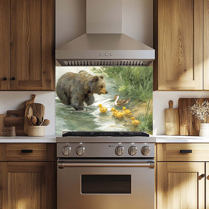 Duckling Stroll – Tempered Glass Backsplash for Kitchen Stove | Bear and Duck Backsplash
