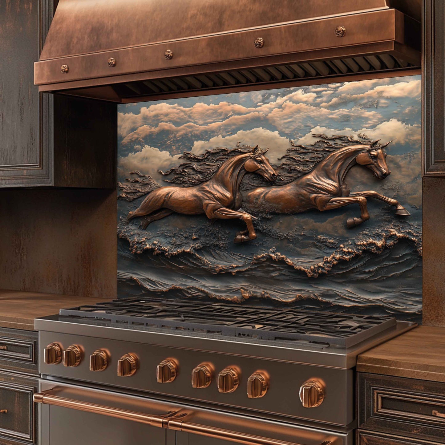 Sky Gallop Tempered Glass Backsplash – Flying Horses Kitchen Backsplash Panel