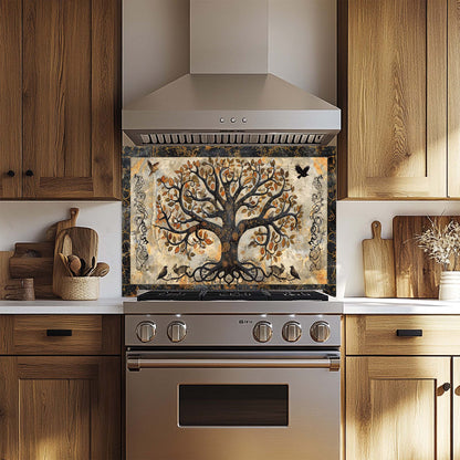 Mystic Grove – Tempered Glass Backsplash for Kitchen | Tree of Life Fantasy Forest Backsplash