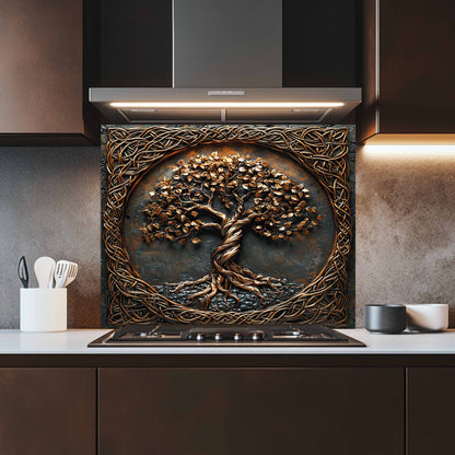 Celtic Tree of Life Tempered Glass Backsplash – Kitchen Backsplash Behind Stove