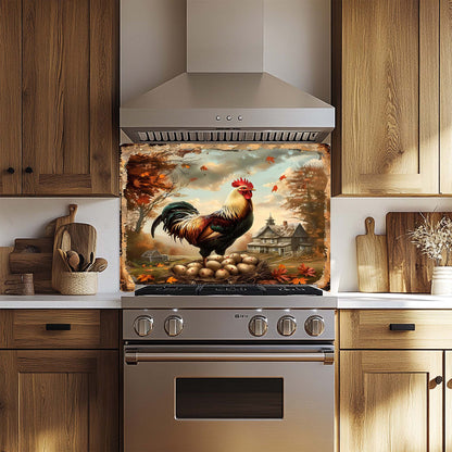 Morning Glory – Tempered Glass Backsplash for Kitchen Stove | Rustic Rooster Backsplash