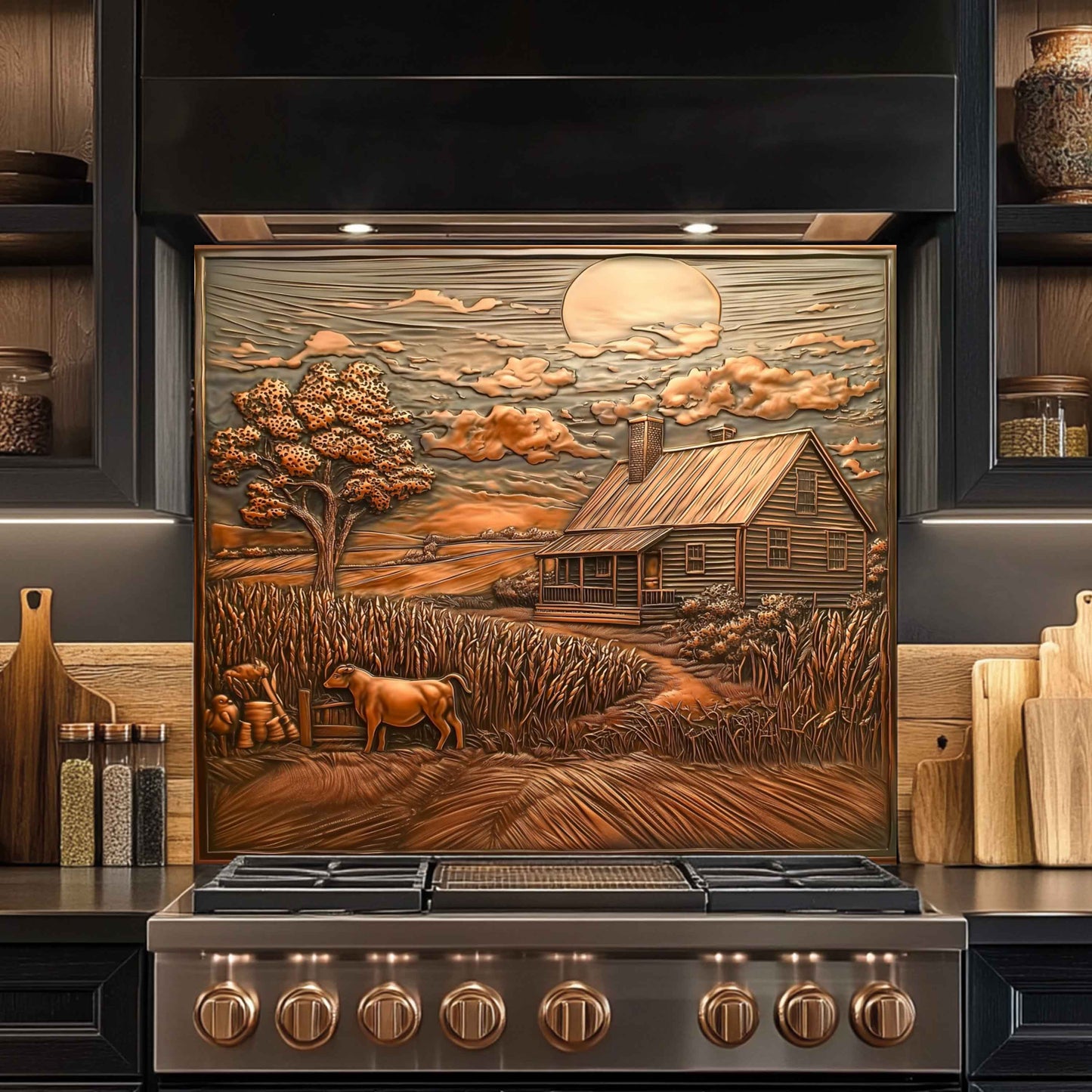 Harvest Home Tempered Glass Backsplash – Rustic Farmhouse Kitchen Backsplash Panel