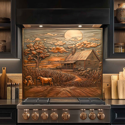 Harvest Home Tempered Glass Backsplash – Rustic Farmhouse Kitchen Backsplash Panel