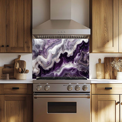 Tempered Glass Backsplash – Violet Quartz Dream