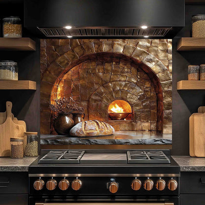 Firestone Hearth Tempered Glass Backsplash – Rustic Stone Oven Kitchen Backsplash