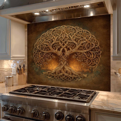 Celtic Harmony Tempered Glass Backsplash – Tree of Life Kitchen Backsplash