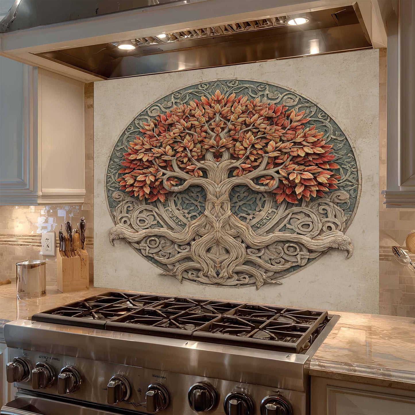 Autumn Glory Tempered Glass Backsplash – Tree of Life Kitchen Backsplash