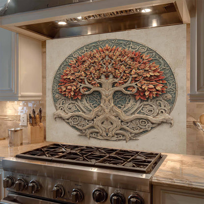 Autumn Glory Tempered Glass Backsplash – Tree of Life Kitchen Backsplash
