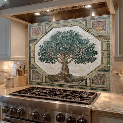 Olive Legacy Tempered Glass Backsplash – Tree of Life Kitchen Backsplash