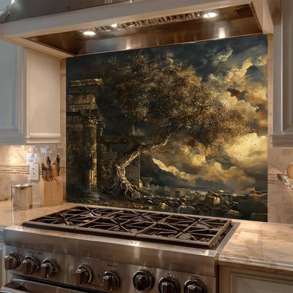 Eternal Ruins Tempered Glass Backsplash – Kitchen Backsplash for Stove