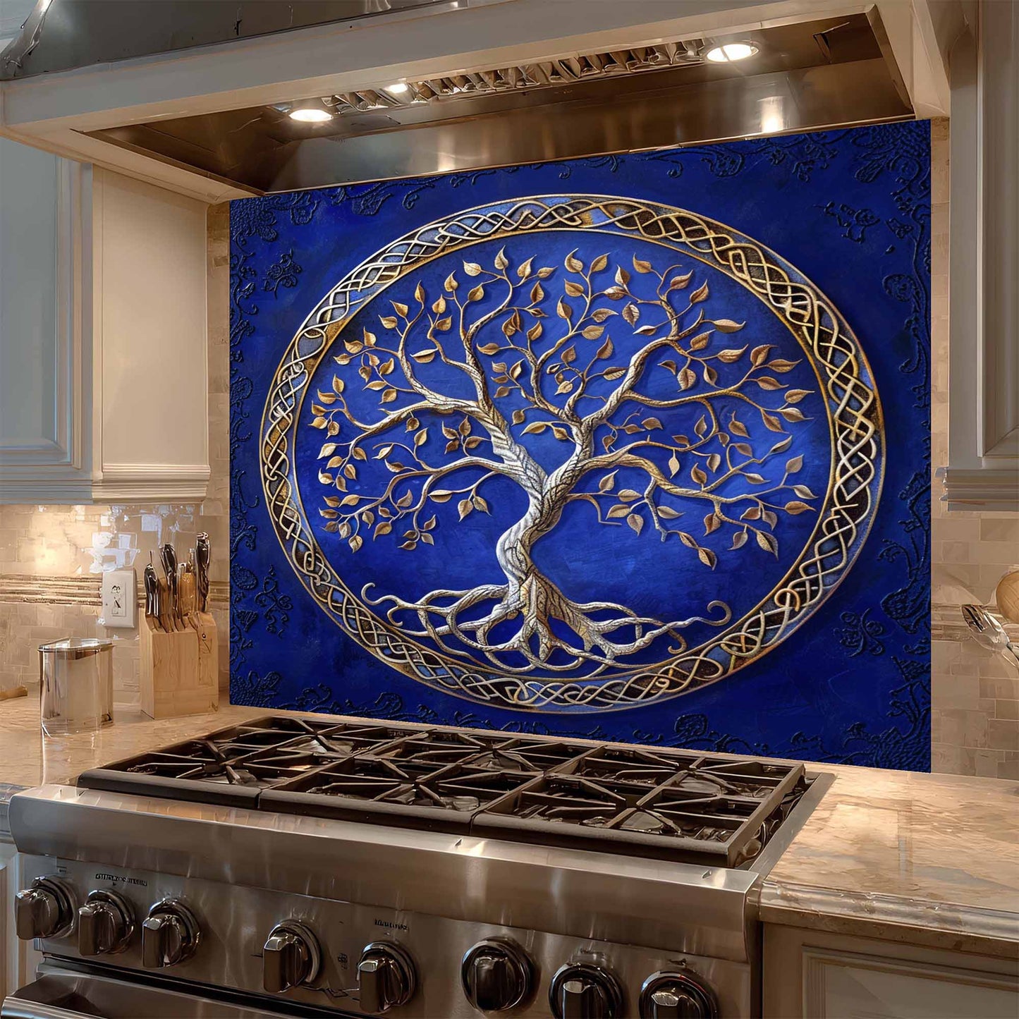 Gold Tree Tempered Glass Backsplash – Kitchen Glass Backsplash for Stove or Sink