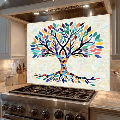 Mosaic Tempered Glass Backsplash – Tree of Life Kitchen Backsplash for Stove or Sink