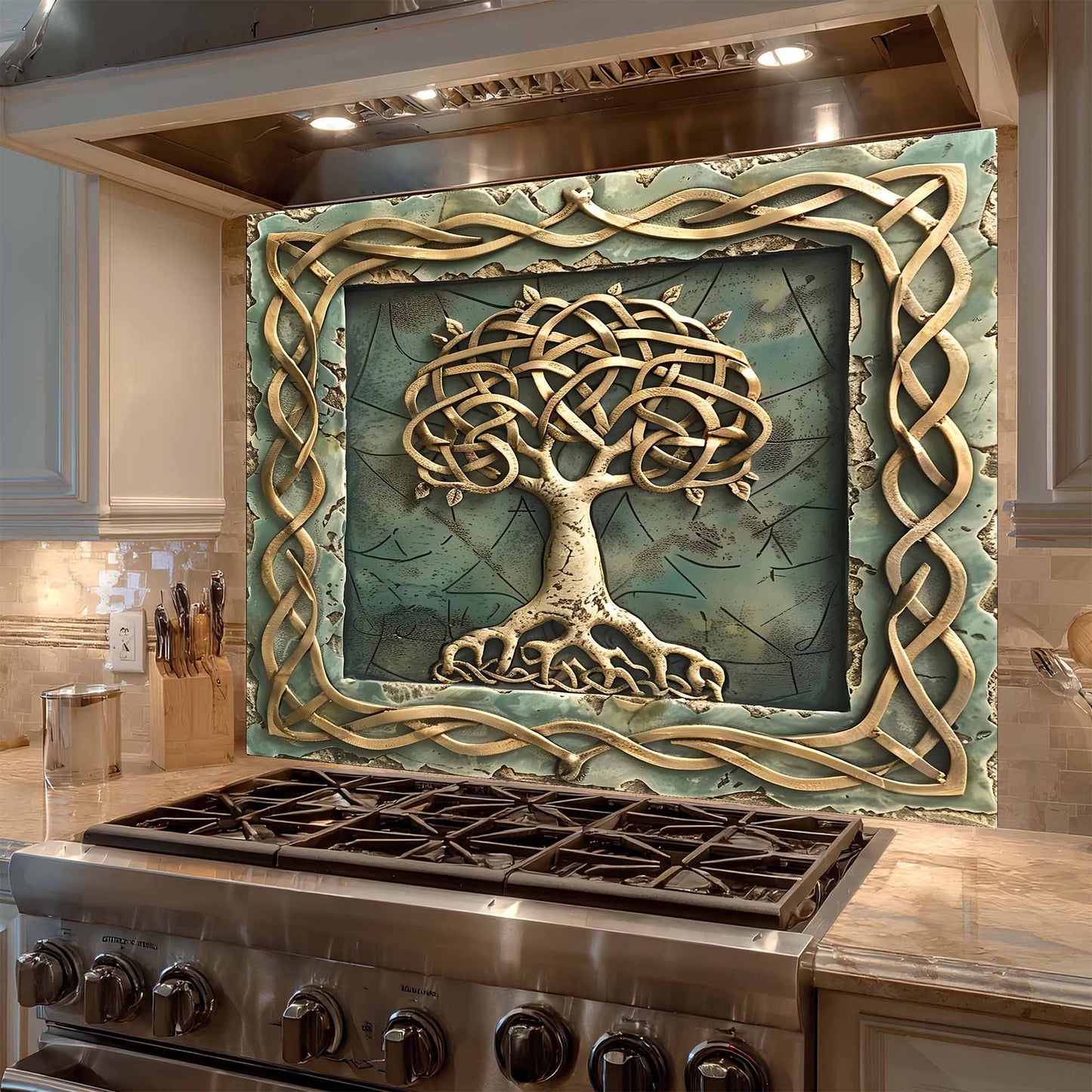 Aqua Roots Tempered Glass Backsplash – Tree of Life Kitchen Backsplash