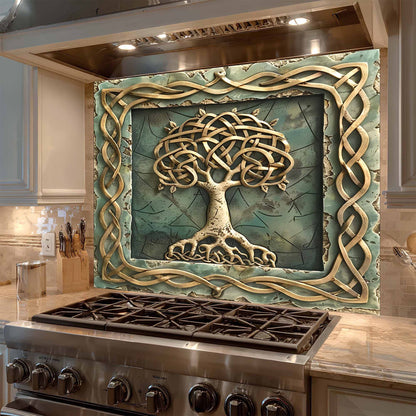 Aqua Roots Tempered Glass Backsplash – Tree of Life Kitchen Backsplash