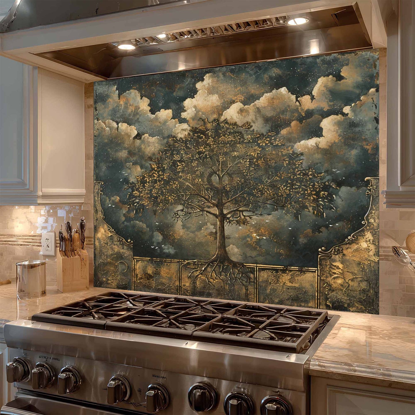 Tempered Glass Backsplash – Dramatic Tree of Life Kitchen Backsplash
