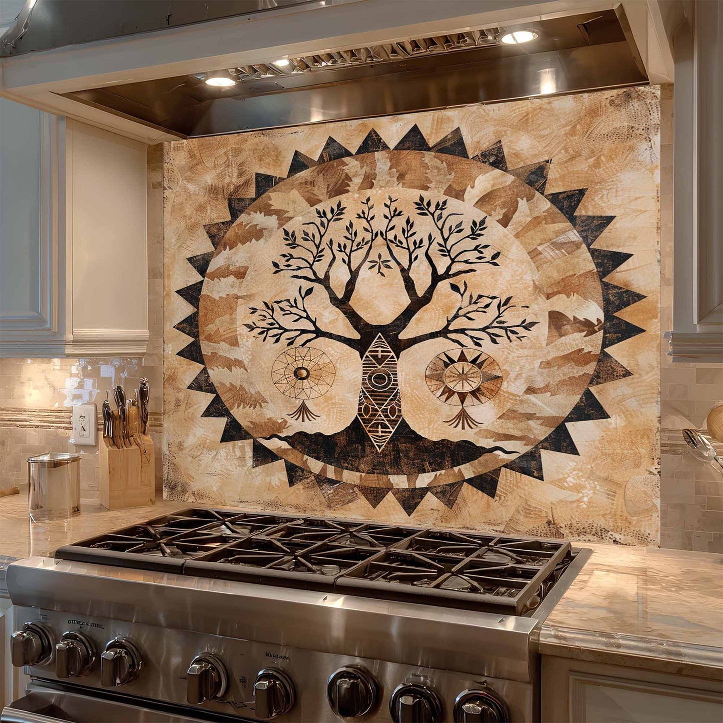 Sacred Roots Tempered Glass Backsplash –  Trible Tree of Life Kitchen Backsplash