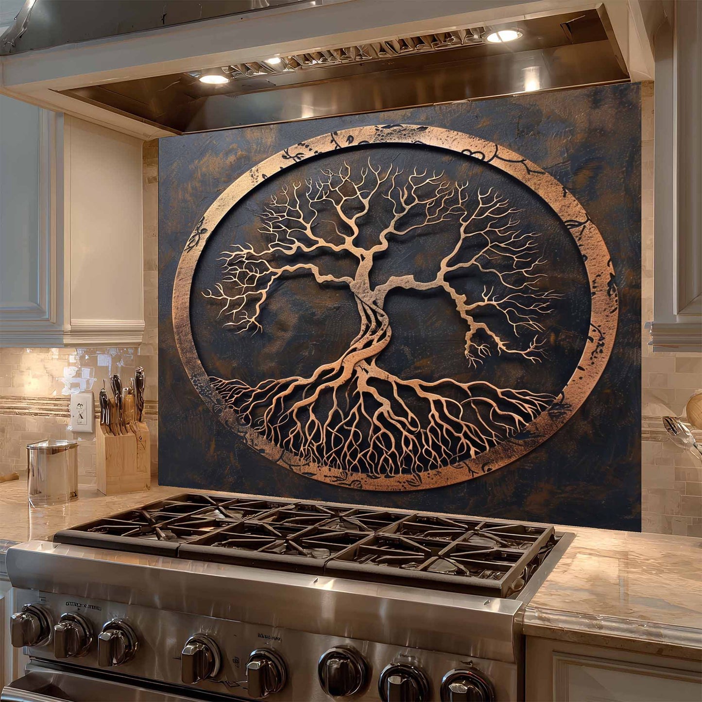 Copper Root Tree Tempered Glass Backsplash – Tree of Life Kitchen Backsplash