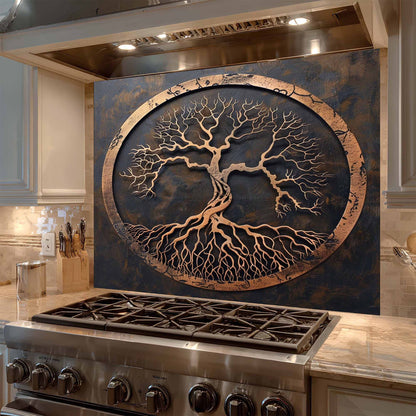 Copper Root Tree Tempered Glass Backsplash – Tree of Life Kitchen Backsplash