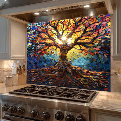 Mosaic Tree Tempered Glass Backsplash – Kitchen Backsplash for Stove or Sink