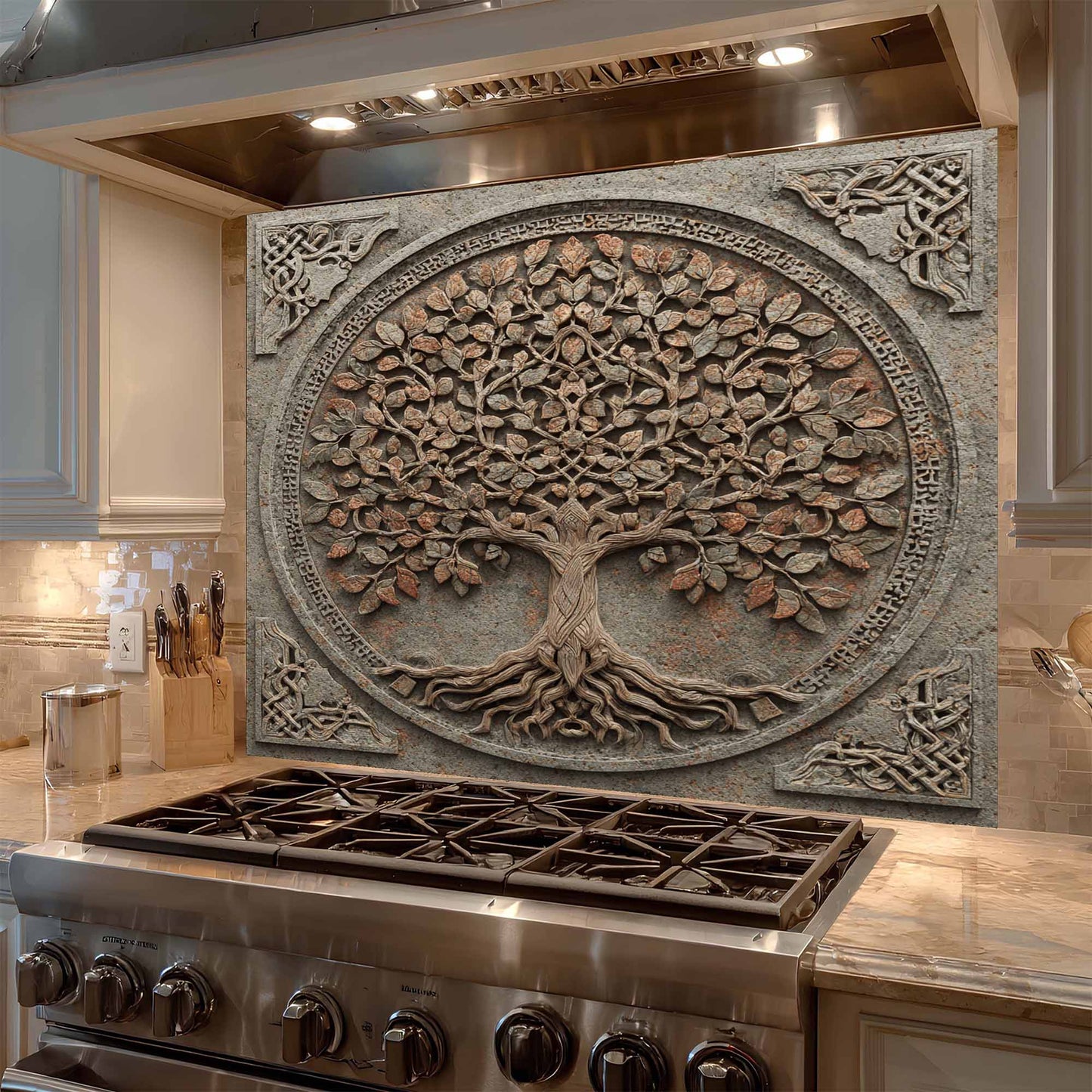 Iron Root Tempered Glass Backsplash – Tree of Life Kitchen Backsplash