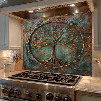 Verdigris Copper Look Tempered Glass Backsplash – Kitchen Backsplash Behind Stove