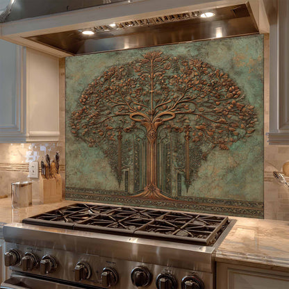 Ornate Bloom Tempered Glass Backsplash –  Tree of Life Kitchen Backsplash