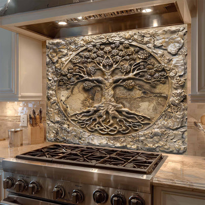 Stone Blossom Kitchen Backsplash –  Tree of Life Glass Backsplash for Stove