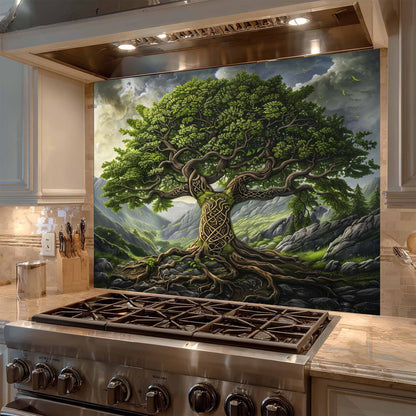 Celtic Mountain Tree Tempered Glass Backsplash – Kitchen Backsplash Behind Stove