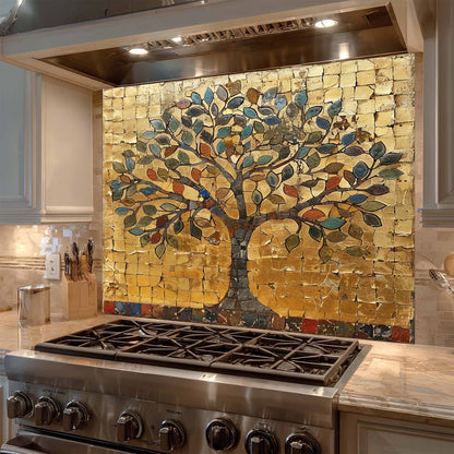 Golden Mosaic Tempered Glass Backsplash – Kitchen Backsplash Behind Stove