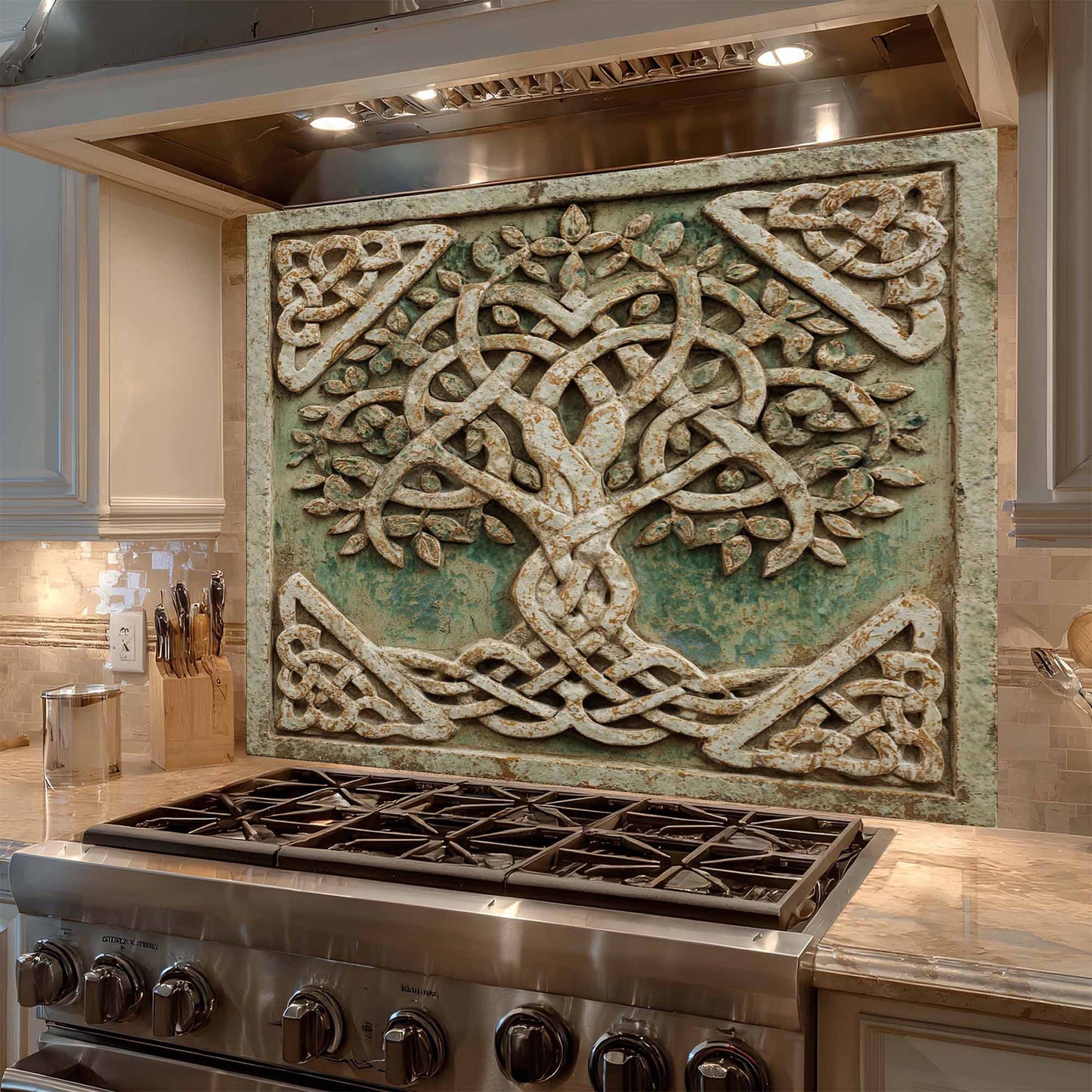 Stoneleaf Knot Tempered Glass Backsplash – Tree of Life Kitchen Backsplash