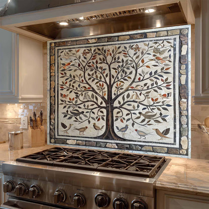 Bird Harmony Tempered Glass Backsplash –  Tree of Life Kitchen Backsplash