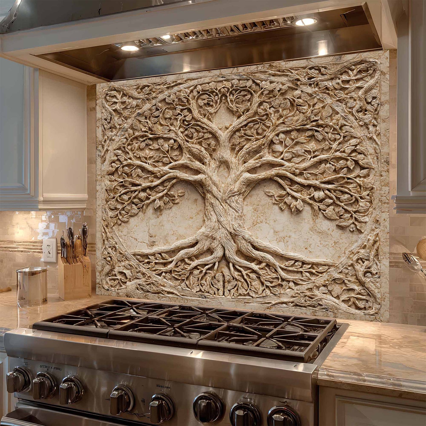 Root Harmony Tempered Glass Backsplash – Tree of Life Kitchen Backsplash